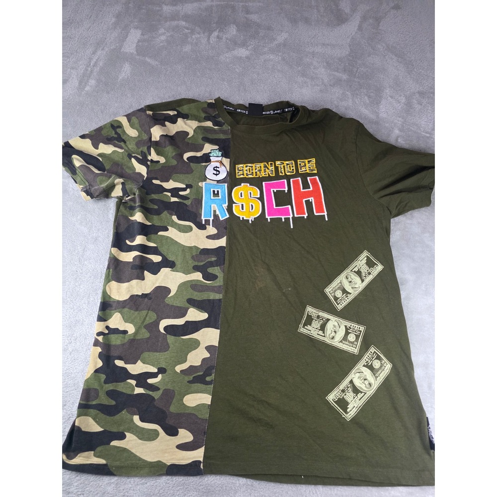 Switch Remarkable Graphic T-Shirt Mens XXL Green Camo Born To Be Rich Money